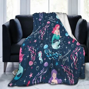 Sea Mermaid Fish Dolphin Flannel Bedspread Throw Blanket Holiday Birthday Gift - Picture 1 of 25