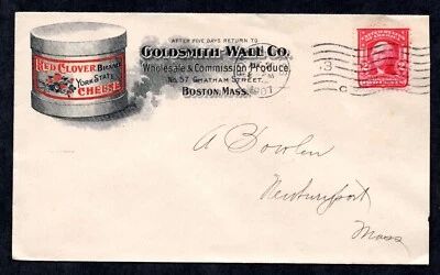 US 1907 ADVERTISING RED CLOVER CHEESE GOLDSMITH WALL CO. BOSTON TO NEWBURYPORT - Image 1 of 2
