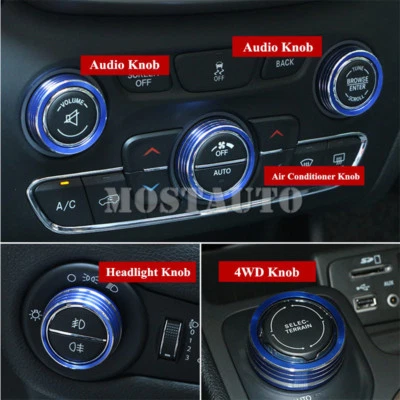 For Jeep Cherokee 5pcs Blue Air Condition & 4WD & Headlight Knob Cover 2014-2018 - image 1 of 4