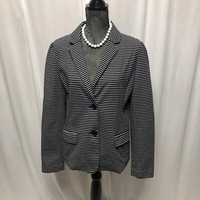 Chaqueta Blazer Liz Claiborne Mujer Talla Grande LT Negra Blanca Rayas Bolsillos Foto 1 de 4