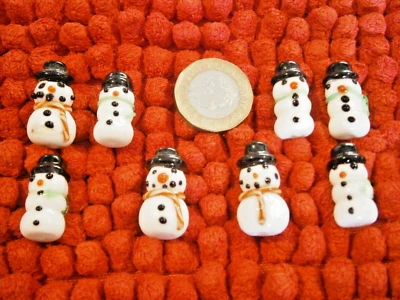 8 LUXURY Cute LAMPWORK GLASS Christmas Snowmen BEADS Handmade Xmas Jewellery A - Image 1 of 2