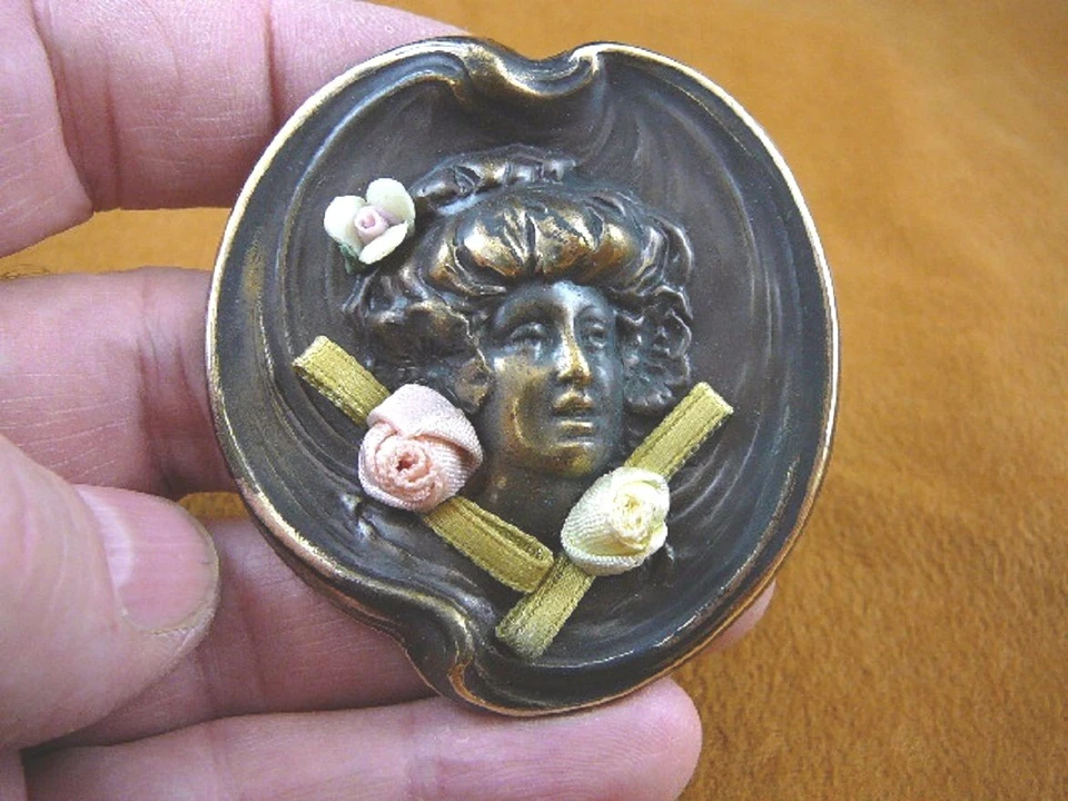 (b-mujer-41) Mujer Dama Porcelana Amarilla + Rosa Flor Latón Pin Colgante Foto 1 de 1