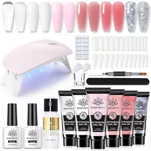 Poly Nail Extension Gel Kit - 6 Colors Nude Clear Pink Builder Gel with Lamp & T - Picture 1 of 12