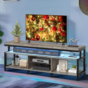 Industrial TV Stand with Storage Power Outlets & LED Lights For 60/65/70 inch TV - Picture 1 of 11