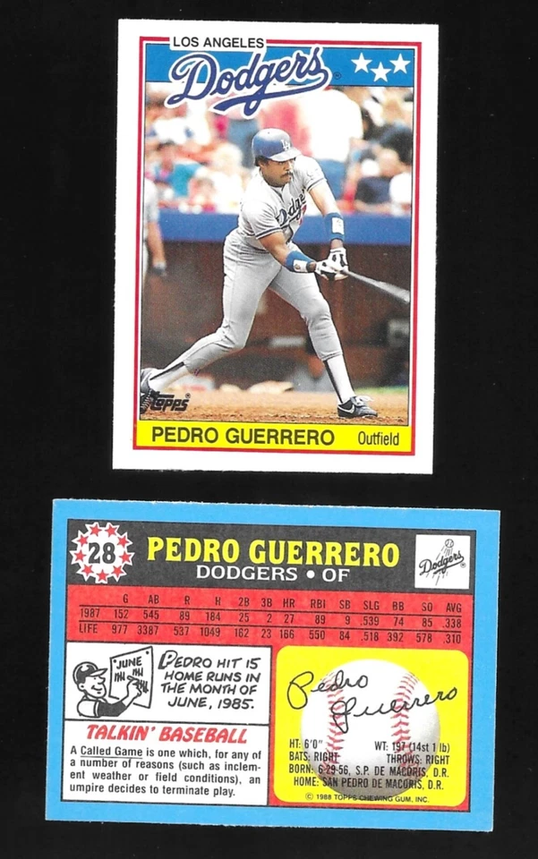 1988 Topps UK Minis Baseball Card #28 Pedro Guerrero - Image 1 of 1