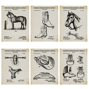 Juego de 6 impresiones de patente de dueño de caballo - Juego de pósteres retro de vaquero - Invenciones de ranchero - Imagen 1 de 4