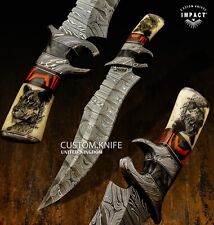 Impact Cutlery 1 Of a Kind Custom Damascus Sub-Hilted Bowie Knife Camel Bone
