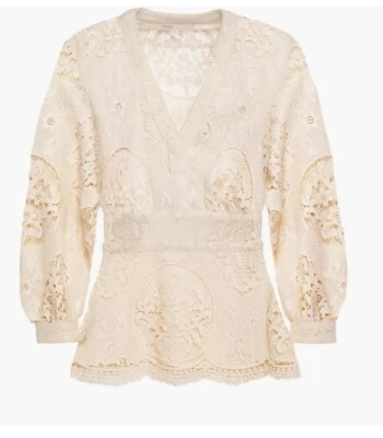 Maje NUDE Women's Cream Lalou Guipure Lace Blouse Top Size 2/US medium, $295 New - Image 1 of 4