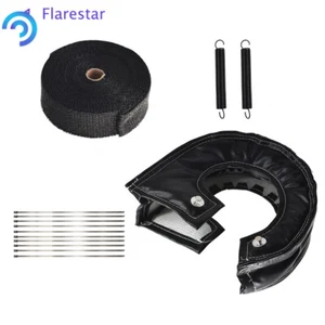 Black T6 Turbo Heat Shield Blanket Cover + 2" 50FT Exhaust Header Wrap Tape - Picture 1 of 6