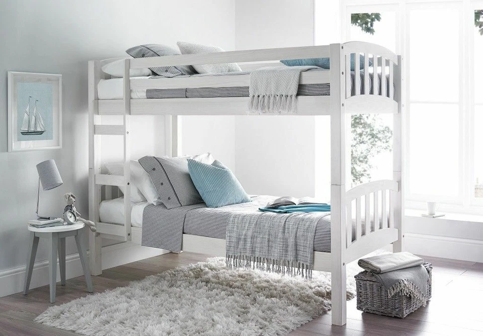 Europa America 2ft6 X 6ft3 Small Single White Wooden Bunk Bed With 2 Mattresses