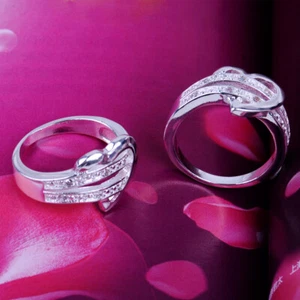 Damen Ring Silber Zirkon Herz Liebe Verlobung Hochzeit Verlobungsring Frauen og - Picture 1 of 5
