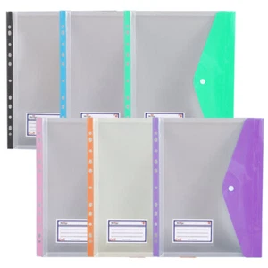 6 Pcs Student Use Portable Snap Button Folders File Binder Pouches - Picture 1 of 12