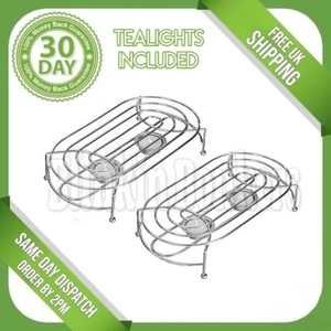 TWO DOUBLE METAL CHAFING DISH FOOD PLATE BOWL TEA LIGHT CANDLE WARMER RACK STAND - Picture 1 of 4