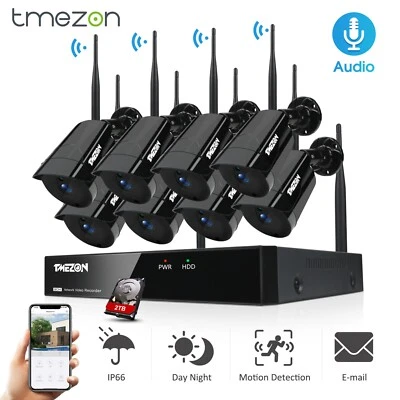Sistema de cámara de audio de vigilancia de seguridad inalámbrico de 3 MP 8 CANALES para exteriores IR noche 2 TB Foto 1 de 4