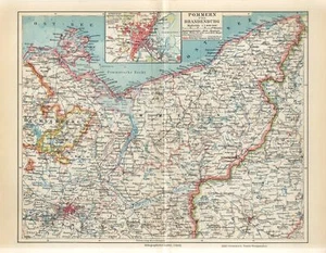 1920s GERMANY POMERANIA STETTIN BERLIN now POLAND POMORZE SZCZECIN Antique Map - Picture 1 of 1