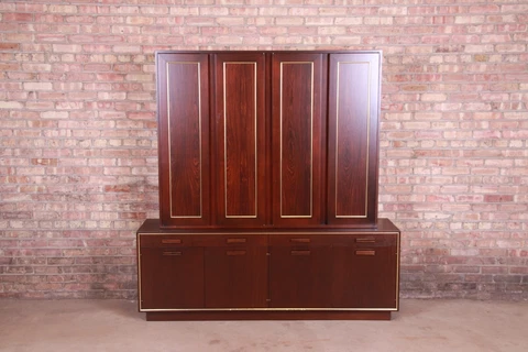 Harvey Probber Mid-Century Modern Rosewood and Brass Breakfront Bookcase or Bar Cover