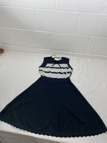 Abito donna Kate Spade linea A taglia S nero dettaglio pizzo fiocco cappuccio manica