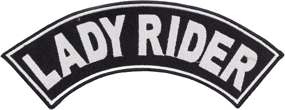 Parche trasero grande para chaqueta Lady Rider blanco sobre negro hierro para coser en la parte superior  Foto 1 de 2