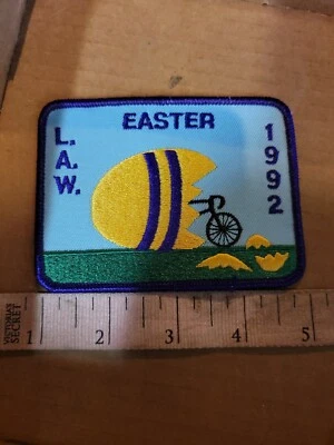 Vintage 1992  L.A.W.  Easter Embroidered Iron On Patch Bicycle - Image 1 of 2