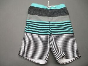 Old Navy Size XL(14-16) Boys Gray/Teal Striped Swimming Board Shorts T777