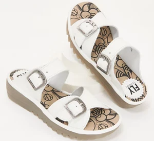 FLY London - Leather Slide Sandals with Buckle - Etan - White - EU 40 US 9 - 9.5 - Picture 1 of 10