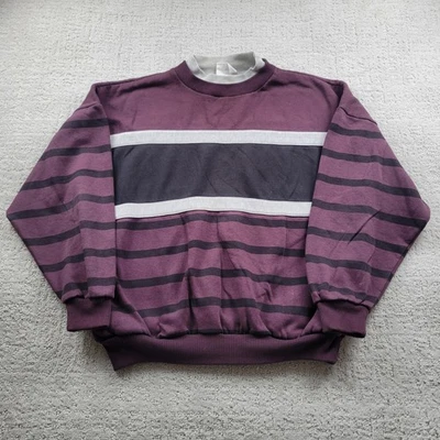 Sudadera deportiva Claybrooke vintage para hombre XL púrpura negra a rayas cuello redondo años 90 Foto 1 de 4