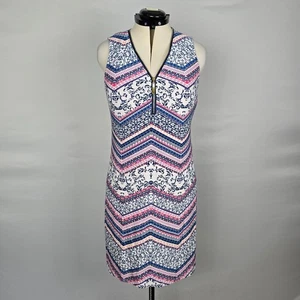 Tacera Dress Women's Petite L White Pink Blue Floral Zipper Sleeveless Knee NWT - Picture 1 of 18