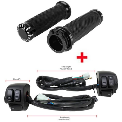 Black Motorcycle 1" Handlebar Hand Grips w/ Switches Control Housing For Harley - Image 1 of 4