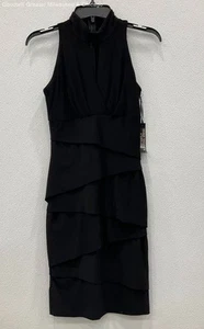 NWT White House Black Market Women's Black Mock Neck Sheath Dress Size 0 Elegant - Picture 1 of 5