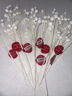 Ashland  Christmas Picks White Balls With Glitter Lot Of 14 New 13.5 “ - Image 1 of 3