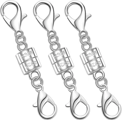 Cierres magnéticos para collar de langosta doble de plata 925, joyería magnética 3 plateados  Foto 1 de 4