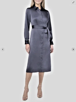 Галоген длинным рукавом атласной Midi рубашка платье Sz S сланец серый ** 680 - Изображение 1 из 3