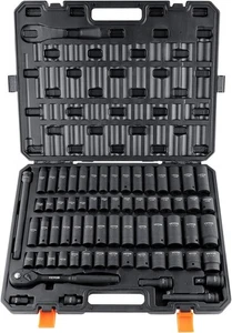 65pc 1/2" Drive Impact Socket Set SAE & Metric 6 Point Cr-V Steel with Case - Bild 1 von 9