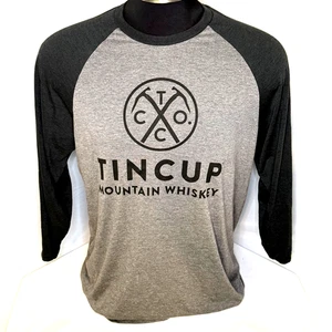 Tin Cup Mountain Whiskey Long Sleeve Raglan T Shirt Men's XL Grey/Black - Picture 1 of 5