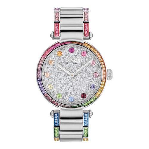 Orologio COACH Cary Arcobaleno Cristallo Accenti Bracciale Acciaio Inox 34mm Nuovo con scatola!