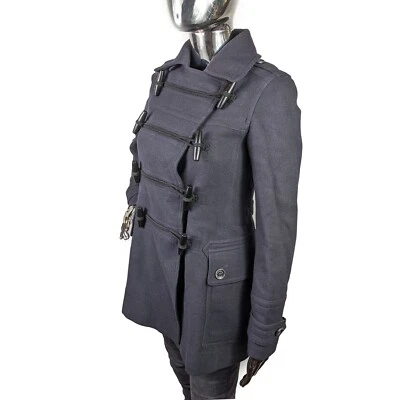 BURBERRY BRIT Mujer Azul Oscuro Nova Check Lana Lona Abrigo | Talla USA 2 / UK 4 Foto 1 de 4