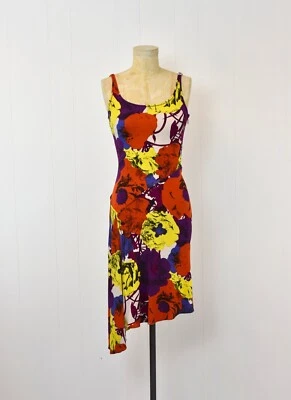Vintage Versace 2002 S/S Pop Art Floral Print Asymmetrical Hem Documented Dress - Image 1 of 4