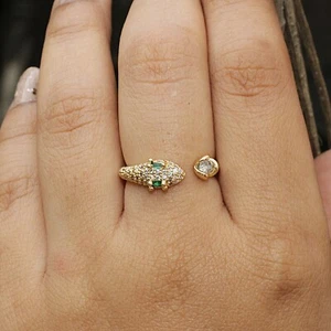 2 MM Smaragd Quarz Verstellbarer Ring Goldener Snack 18k Vergoldet Brass Schmuck - Bild 1 von 8