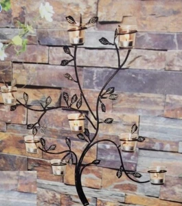 Wrought Iron Wall Mounted Votive Candle Holder Branch & Leaves 20+x20+ - Picture 1 of 1