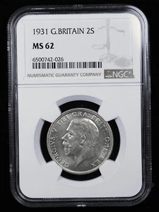 1931 GREAT BRITAIN FLORIN, 2 SHILLING NGC MS62 - Picture 1 of 3