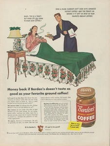 1967 Borden's sofort vorbereiteter Kaffee Ehemann dient Frau im Bett Druckanzeige - Bild 1 von 1