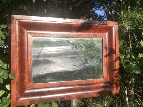 Federal Antique Mahogany Empire Quarter Sawn ogee Burl Flame mirror 21 X29 Cover