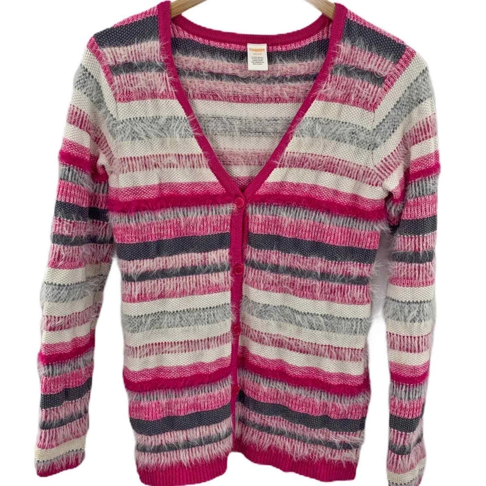 Gymboree pink striped fuzzy cardigan sweater XL 14 - Image 1 of 4