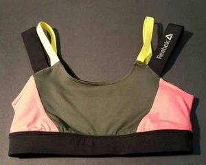 Women's Reebok PlayDry Strap Sports Bra Black Pink Yellow Small Sm S Spandex - Picture 1 of 6