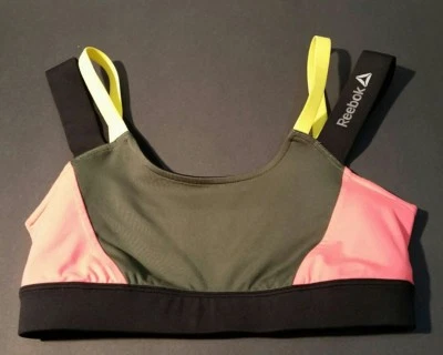 Sujetador deportivo para mujer Reebok PlayDry Strap negro rosa amarillo pequeño pequeño S spandex Foto 1 de 4
