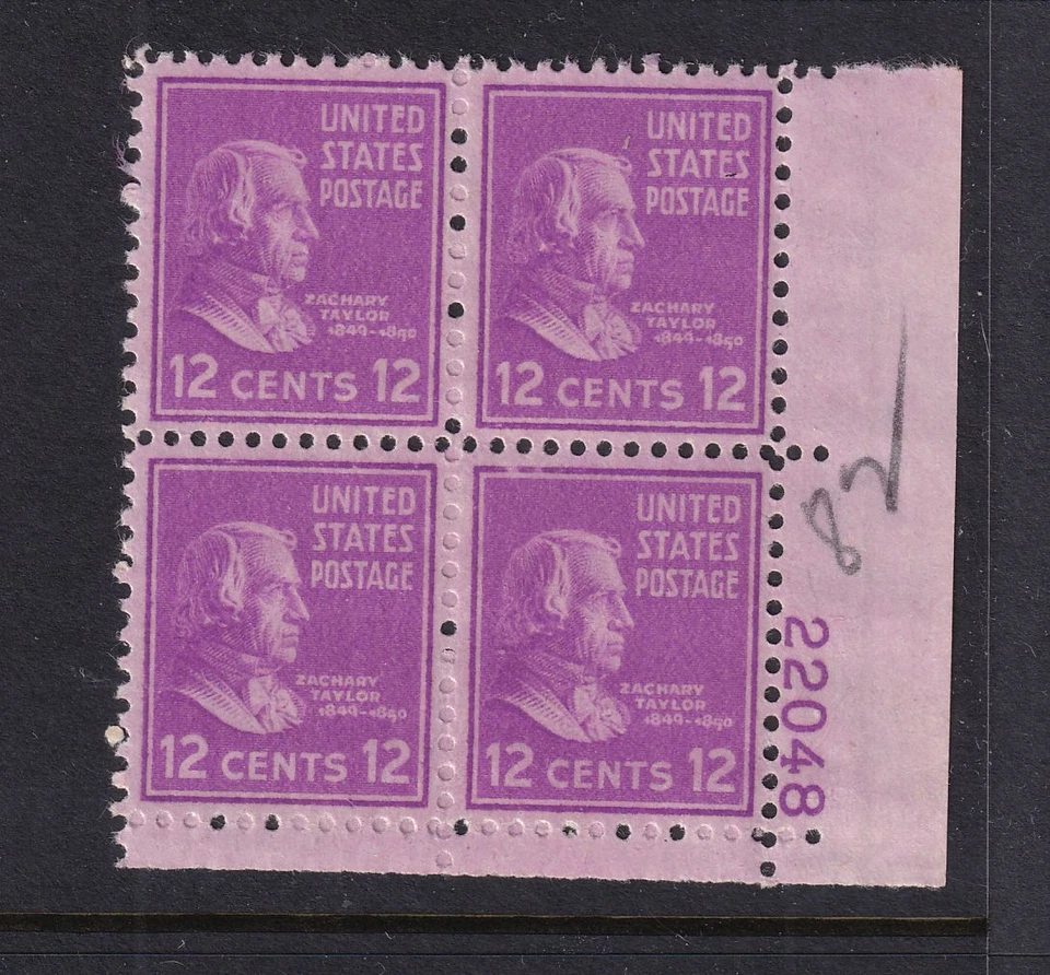 1938 Zachary Taylor Prexy 12c Sc 817 MNH OG electric eye plate block (5K - Image 1 of 1