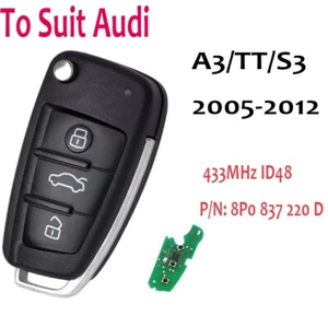 Smart Remote Key Fob Suitable for Audi A3/TT/S3 2005-2012 3Buttons 8P0 837 220D - Picture 1 of 4