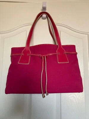 Tod’s Handbag Hot Pink Fabric Canvas Shoulder Bag Leather Handles/Accents - Image 1 of 4