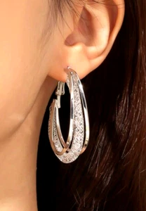 WHITE GOLD FILLED HOOP LEVERBACK EARRINGS MADE WITH SWAROVSKI CRYSTALS GIFT WG52 - Picture 1 of 4