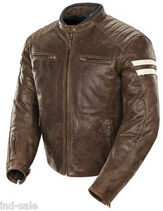 Leather Jacket Custom Tailor Made Distressed Biker Oil Pull Moto White Stripes  - Picture 1 of 4